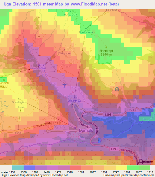 Uga,Austria Elevation Map