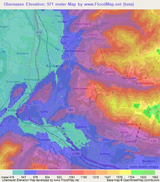 Ubersaxen,Austria Elevation Map