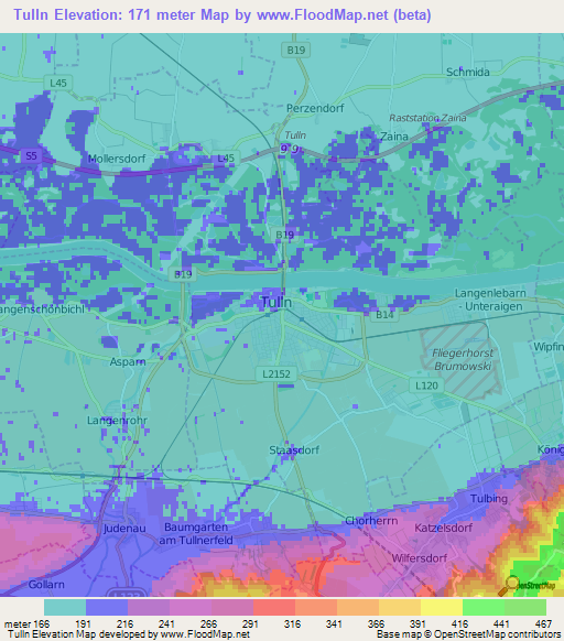 Tulln,Austria Elevation Map