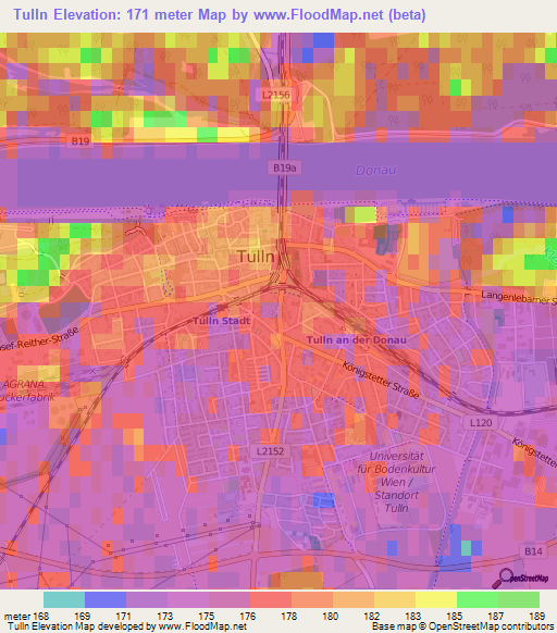 Tulln,Austria Elevation Map