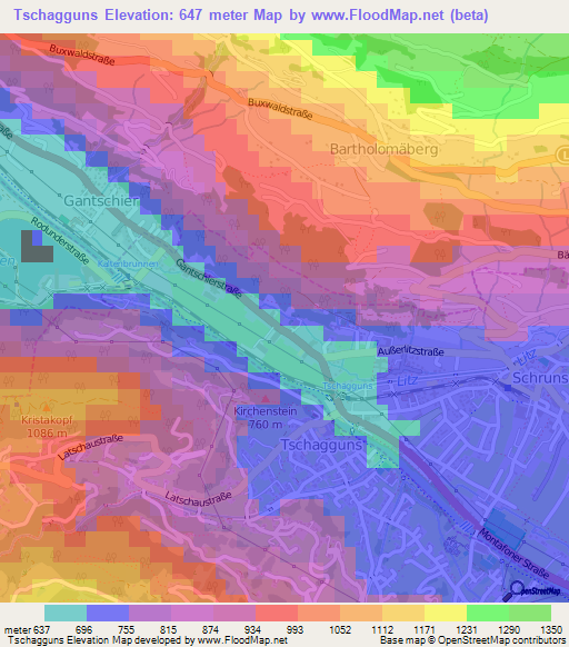 Tschagguns,Austria Elevation Map
