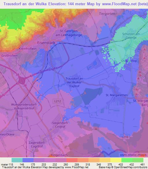 Trausdorf an der Wulka,Austria Elevation Map