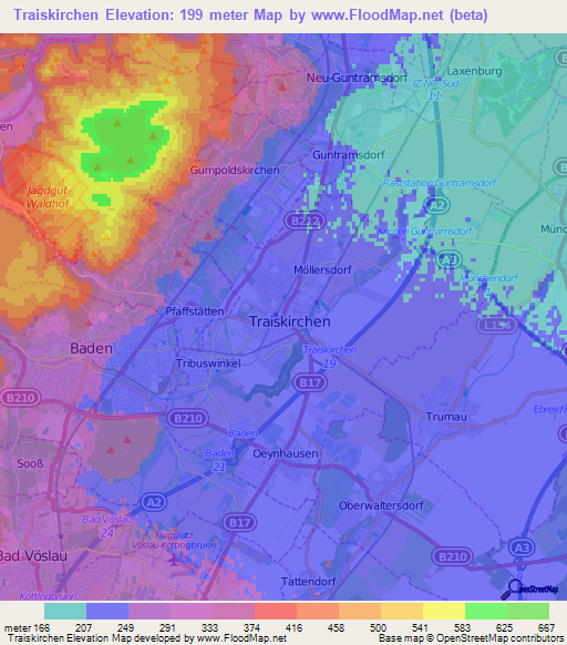 Traiskirchen,Austria Elevation Map