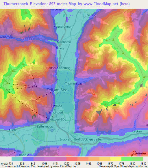 Thumersbach,Austria Elevation Map
