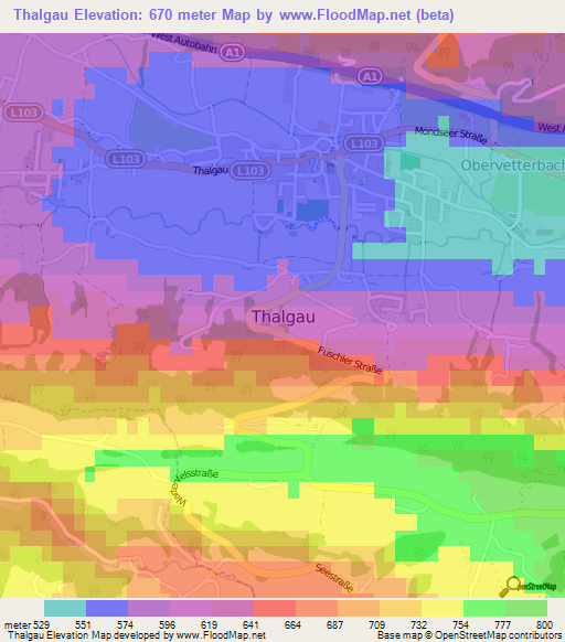 Thalgau,Austria Elevation Map