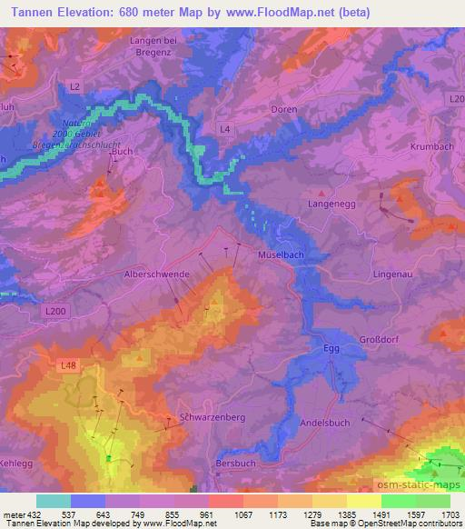Tannen,Austria Elevation Map