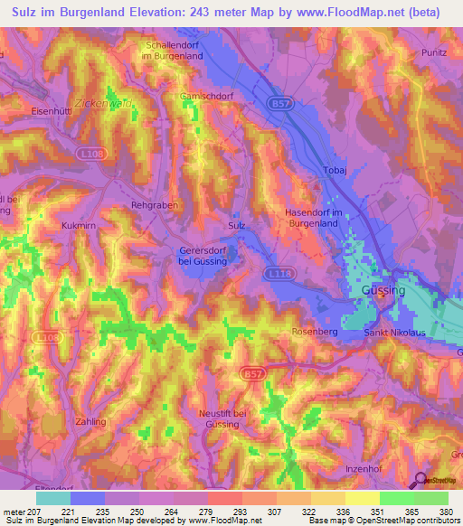 Sulz im Burgenland,Austria Elevation Map