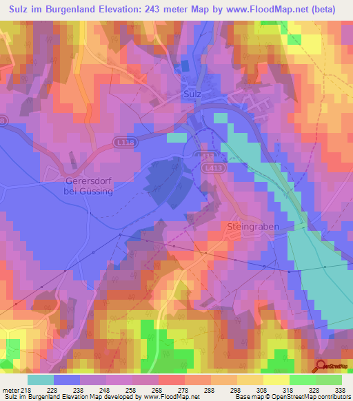 Sulz im Burgenland,Austria Elevation Map