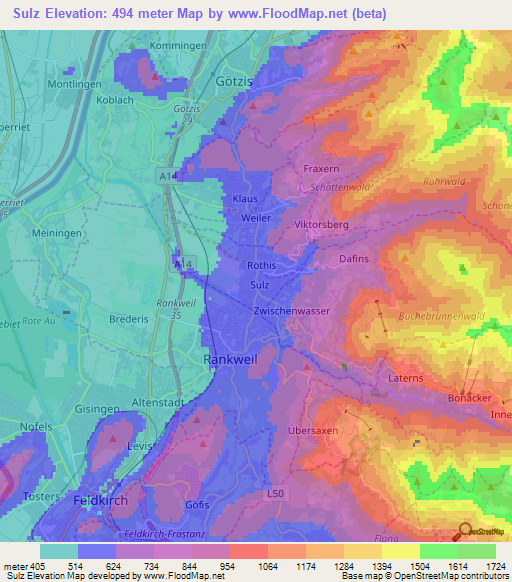 Sulz,Austria Elevation Map