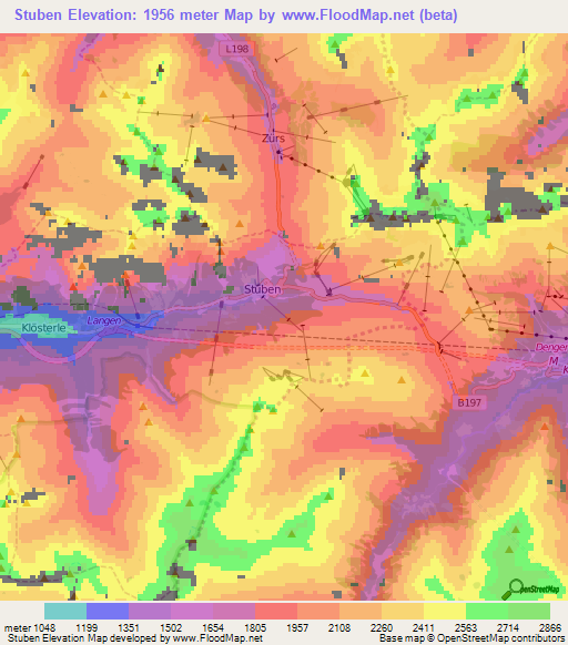 Stuben,Austria Elevation Map