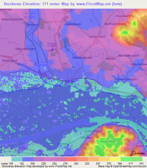 Stockerau,Austria Elevation Map