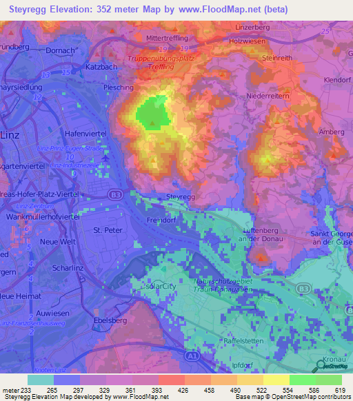 Steyregg,Austria Elevation Map