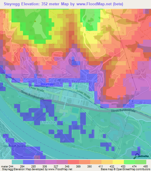 Steyregg,Austria Elevation Map