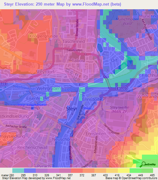Steyr,Austria Elevation Map