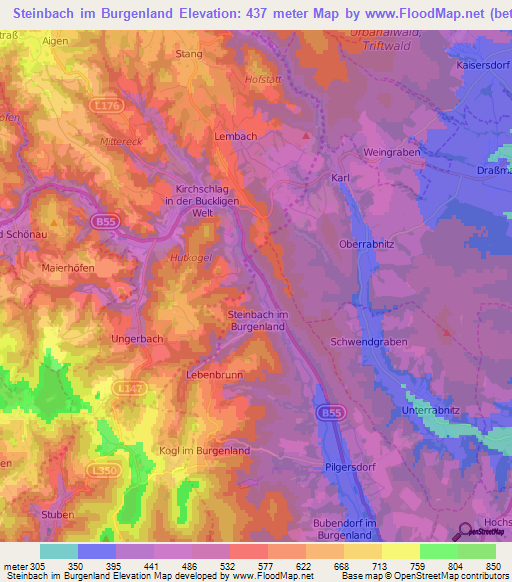 Steinbach im Burgenland,Austria Elevation Map