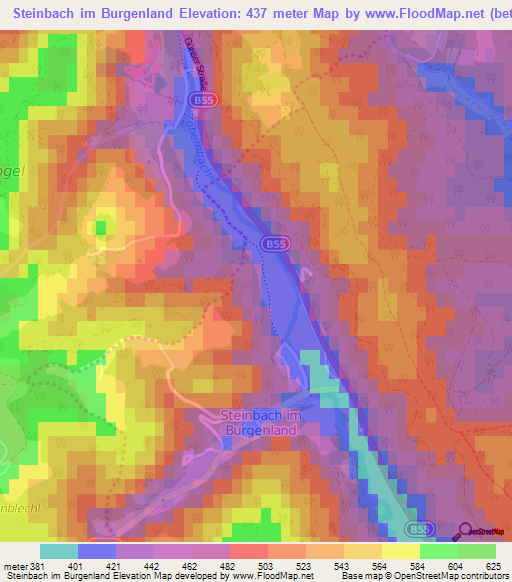 Steinbach im Burgenland,Austria Elevation Map