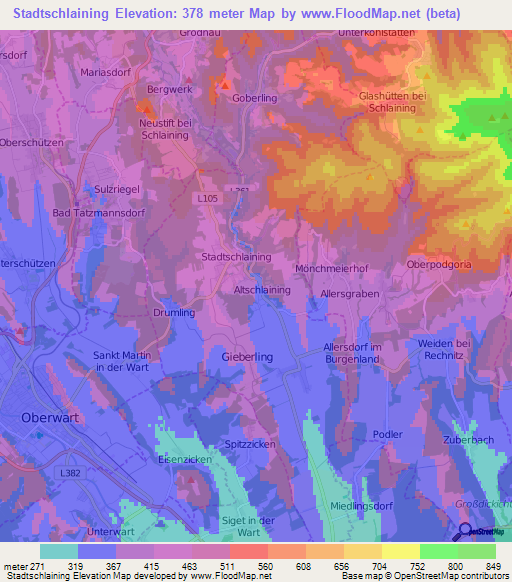 Stadtschlaining,Austria Elevation Map