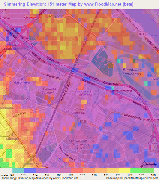 Simmering,Austria Elevation Map