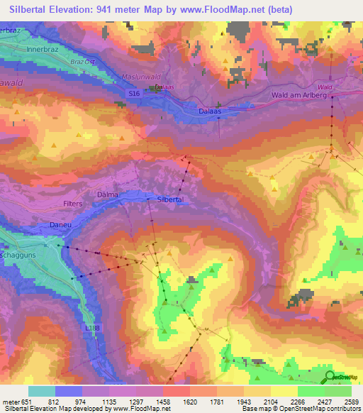 Silbertal,Austria Elevation Map