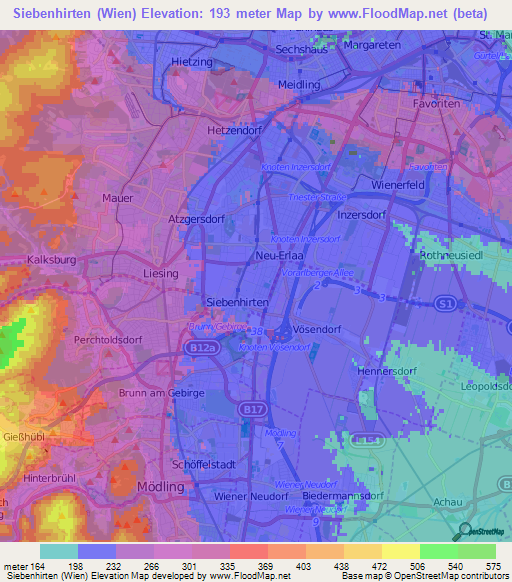 Siebenhirten (Wien),Austria Elevation Map