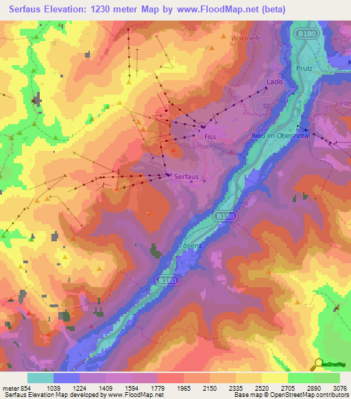 Serfaus,Austria Elevation Map