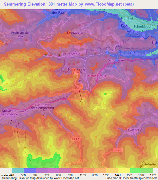Semmering,Austria Elevation Map
