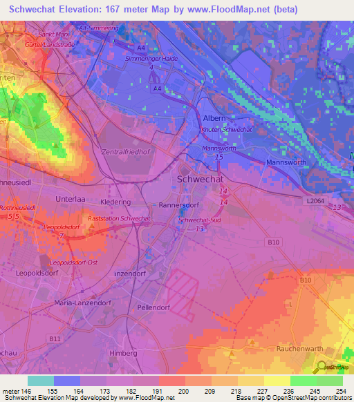 Schwechat,Austria Elevation Map