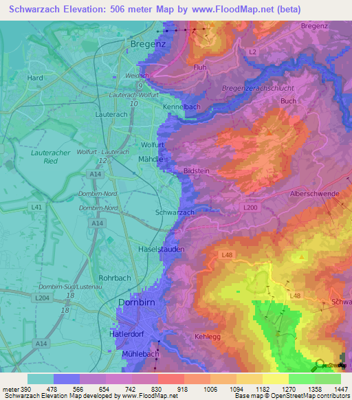 Schwarzach,Austria Elevation Map