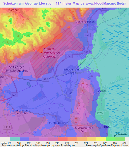 Schutzen am Gebirge,Austria Elevation Map