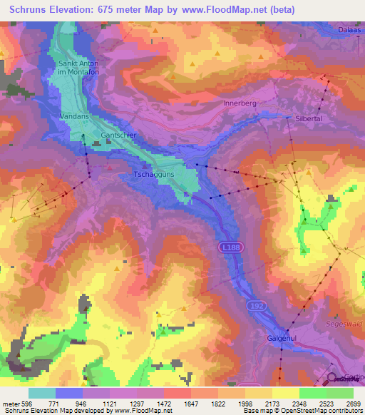 Schruns,Austria Elevation Map