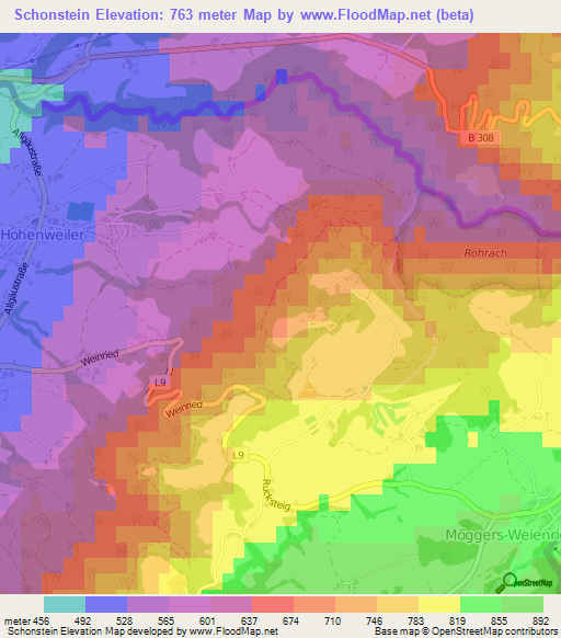 Schonstein,Austria Elevation Map
