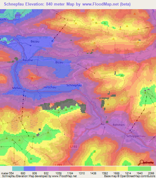 Schnepfau,Austria Elevation Map