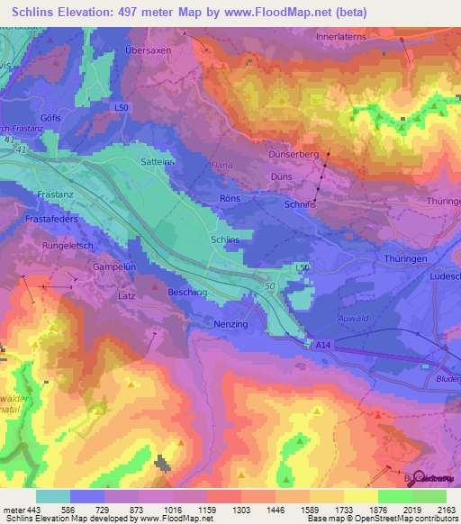 Schlins,Austria Elevation Map