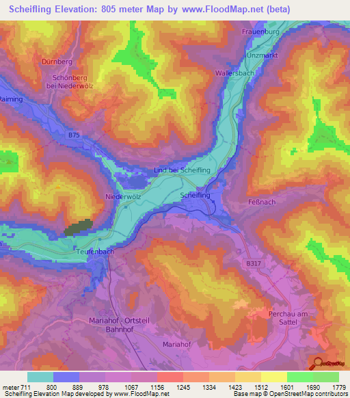 Scheifling,Austria Elevation Map