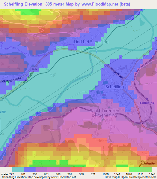 Scheifling,Austria Elevation Map