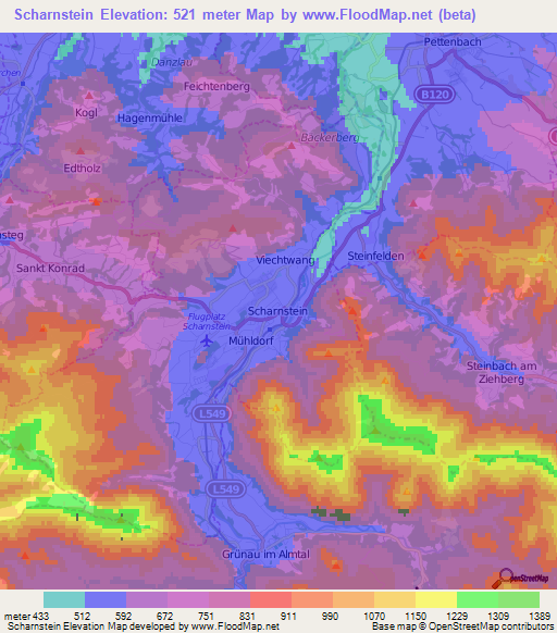 Scharnstein,Austria Elevation Map