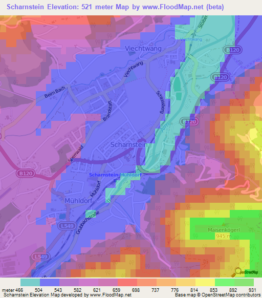 Scharnstein,Austria Elevation Map