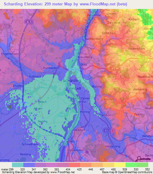 Scharding,Austria Elevation Map