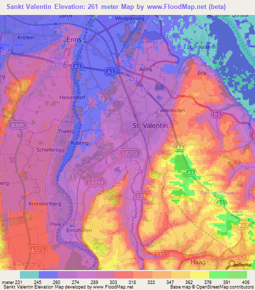 Sankt Valentin,Austria Elevation Map