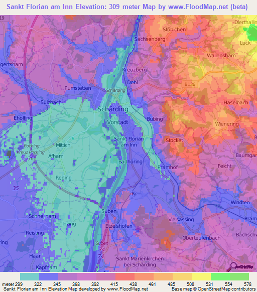 Sankt Florian am Inn,Austria Elevation Map