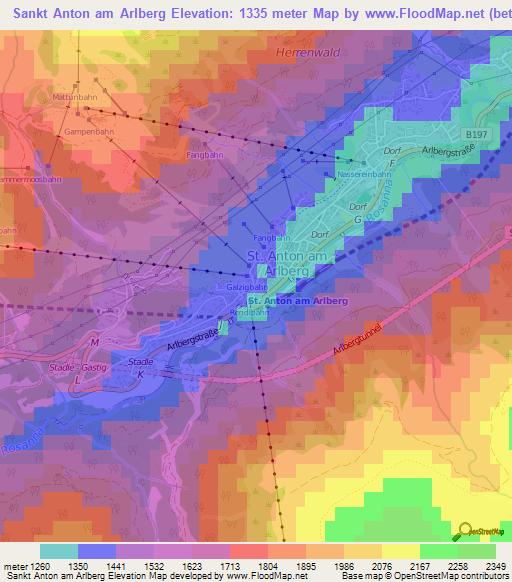 Sankt Anton am Arlberg,Austria Elevation Map