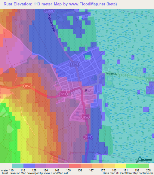 Rust,Austria Elevation Map