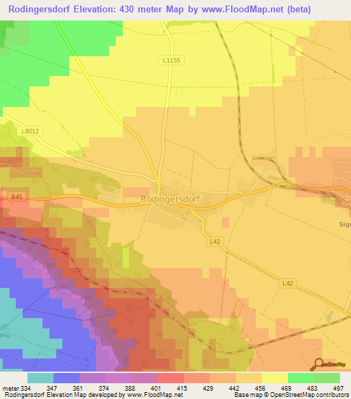 Rodingersdorf,Austria Elevation Map