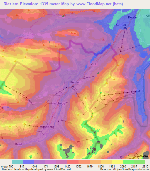 Riezlern,Austria Elevation Map