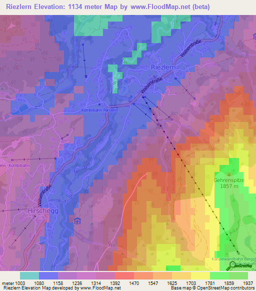 Riezlern,Austria Elevation Map