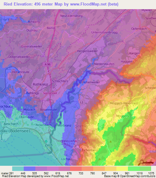 Ried,Austria Elevation Map