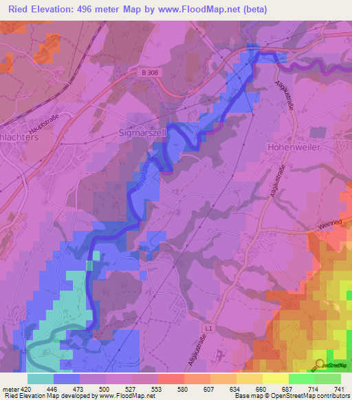 Ried,Austria Elevation Map