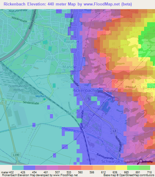 Rickenbach,Austria Elevation Map