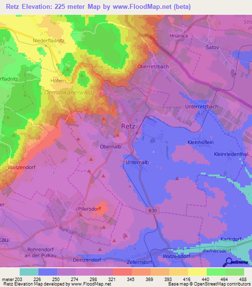 Retz,Austria Elevation Map