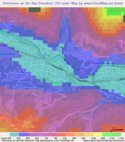 Reichenau an der Rax,Austria Elevation Map